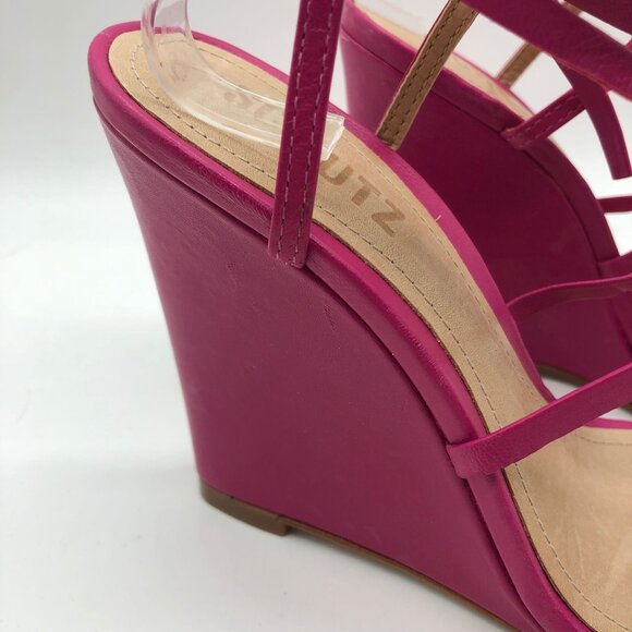 Schutz Deonne Strappy Fuchsia Wedge Leather Sandals Ankle Strap Size 7 B - Picture 7 of 10